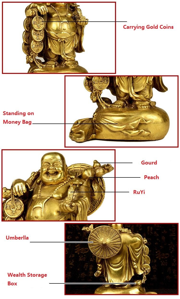 WEALTHCOMING Fengshui Buddha Statues for Lucky & Happiness,Laughing Buddha Figurines Sculptures Carrying Money Bag God of Wealth Statue Home Decor, Housewarming Congratulatory Gifts (Medium) - Image 3